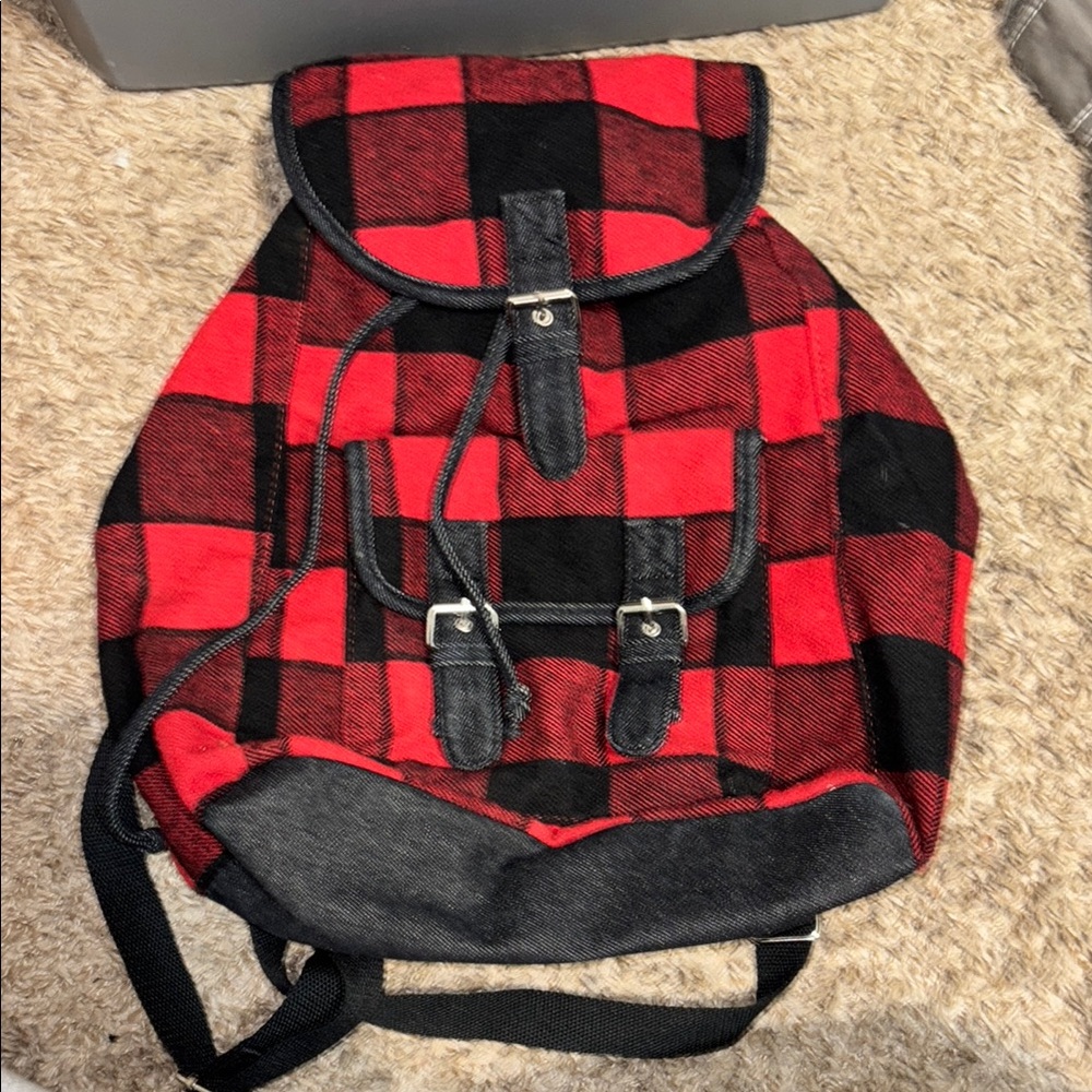 Red and Black Plaid Backpack